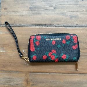 Michael Kors Black and Rose Wristlet & Phone Pouch